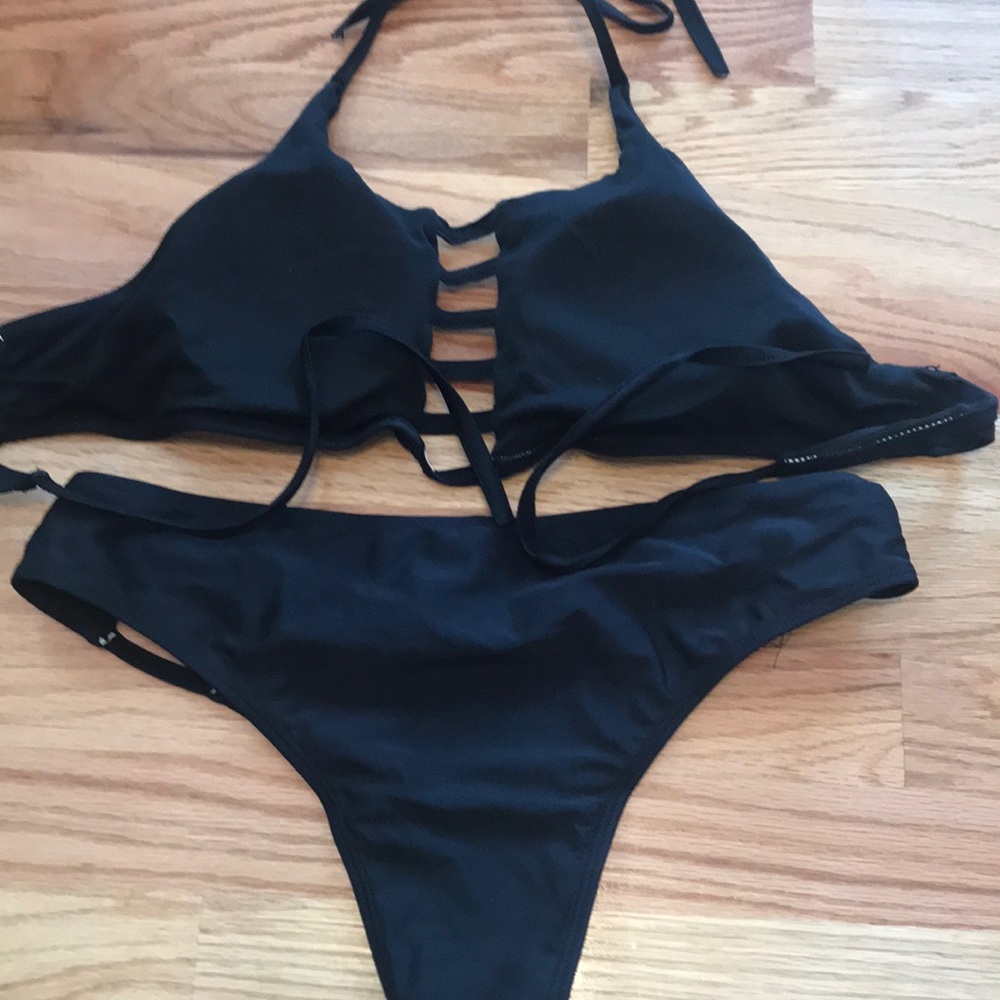 HOTAPEI Swim Black Bikini with Cutouts - Picture 5 of 7